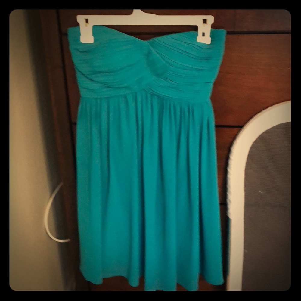 Teal strapless cocktail dress